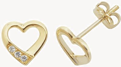 9ct Yellow Gold Cz Open Heart Stud Earring ES432