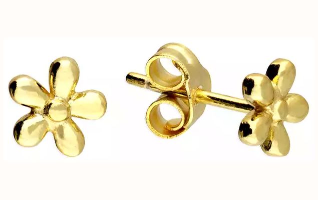James Moore CME Sterling Silver Gold Plated Daisy Flower Studs H4686/Y