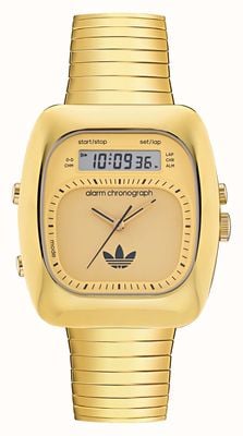 Adidas RETRO WAVE THREE Alarm Chronograph (37mm) Gold Dial / Gold PVD Expanding Bracelet AOSY25014