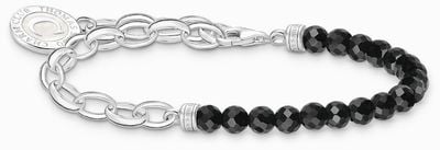 Thomas Sabo Charm Bracelet Sterling Silver Black Obsidian Beads 15cm A2128-148-11-L15V