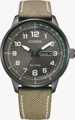 Citizen Men's Eco-Drive (42mm) Black Dial / Khaki Fabric Strap BM8595-16H