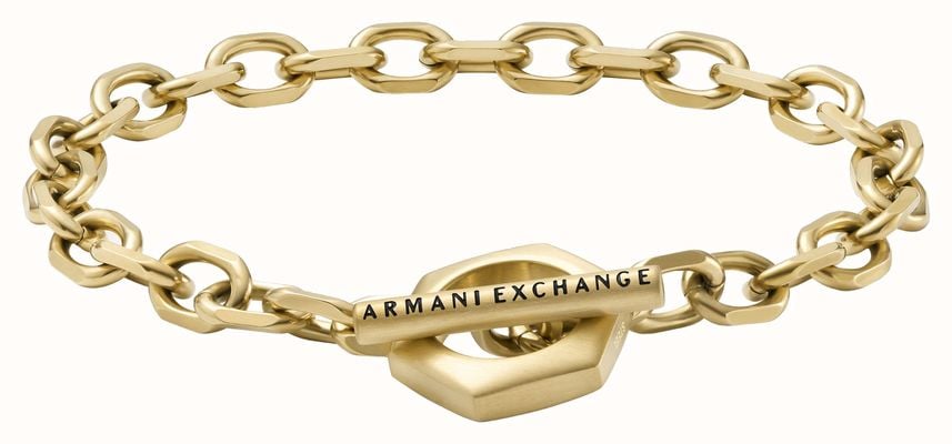 Armani Exchange Classic Gold-Tone Stainless Steel Hexagonal Clasp Bracelet AXG0104710