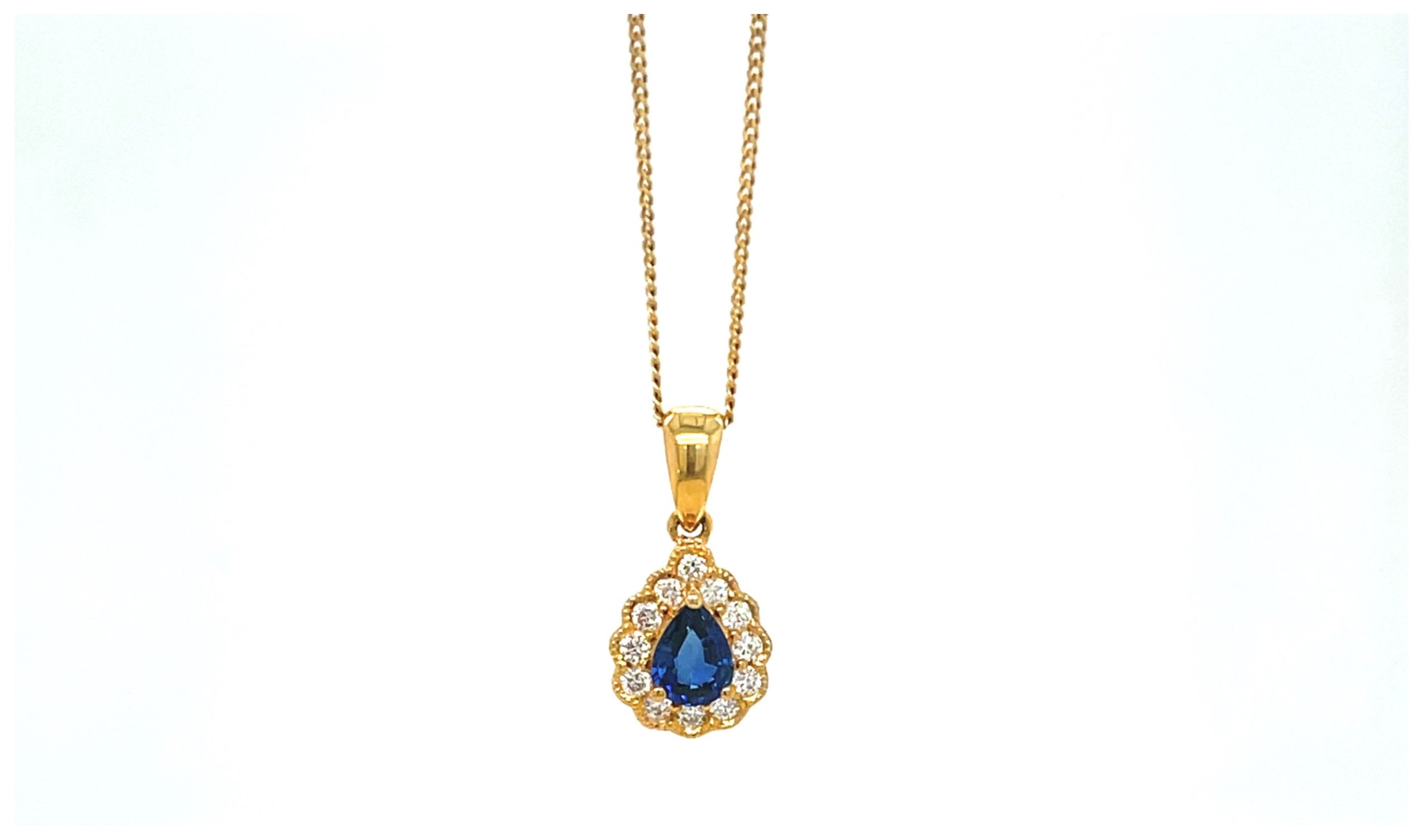 James Moore Clarity CP300051 18ct Y/g Saph Pear Dia Cluster Jewellery