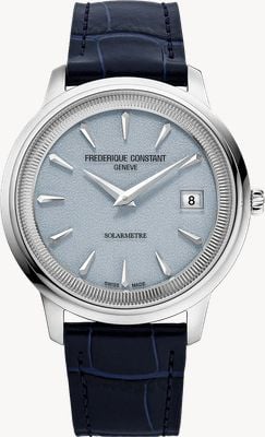 Frederique Constant Classics Moneta Solarmetre (39mm) Grained Light Blue Dial / Blue Leather Strap Watch FC-120LB3S6