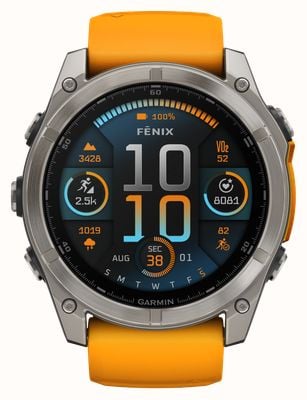 Garmin Fenix 8 51mm AMOLED Sapphire Premium Multisport GPS Smartwatch Titanium with Spark Orange 010-02905-11