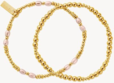 ChloBo Pink Pearl Bracelet Set of 2 - 18ct Gold Plated GBSETPP