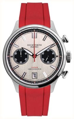 Duckworth Prestex Lostock Quartz Chronograph (40mm) Silver Panda Dial / Red Rubber Strap D547-11 RR