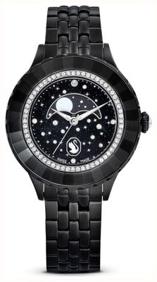 Swarovski Octea Moon (37mm) Black Moonphase Dial / Black-Tone Metal Bracelet 5677497