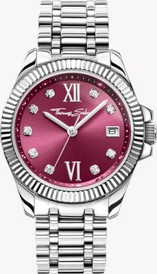 Thomas Sabo Divine Crystal (33mm) Burgundy Sunray Dial / Stainless Steel Bracelet WA0407-201-212-33