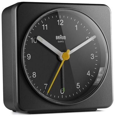 Braun BC03 Classic Analogue Alarm Clock - All Black - W7.8cm x H7.8cm x D3.2cm BC03B
