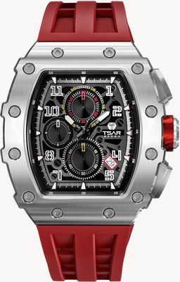 TSAR BOMBA Elemental Series Quartz Calendar (43.5mm) Black Dial / Red Silicone Strap TB8204Q-15