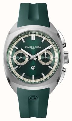 Favre Leuba Chief Chronograph Automatic (41mm) British Racing Green Sunray Dial / British Racing Green Rubber Strap 00.20101.113.03.303