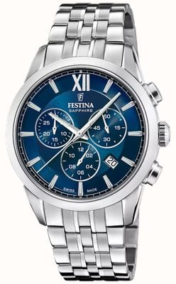Festina Swiss Made Quartz Chronograph (41mm) Blue Dial / Stainless Steel Bracelet F20040/2