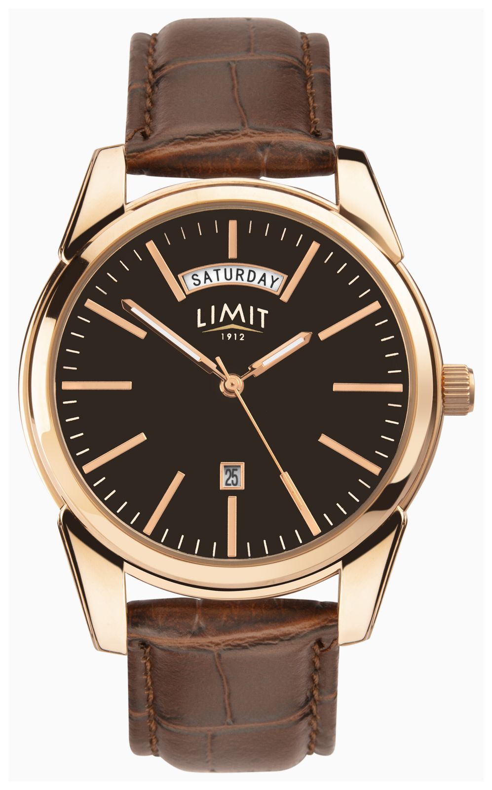 Limit 5484 Day/Date Quartz (40mm) Black Dial / Brown Croc Watch