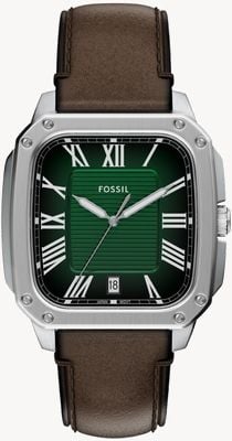 Fossil Men's Crosby (42mm) Textured Green Dial / Brown Leather Strap FS6150