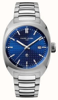 Favre Leuba Chief Date Automatic (40mm) Blue Monogram Pattern Dial / Stainless Steel Bracelet 00.20102.102.02.200
