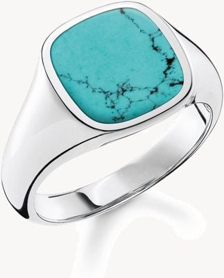 Thomas Sabo Rebel At Heart Sterling Silver Imitation Turquoise Signet Ring 54 TR2332-404-17-54