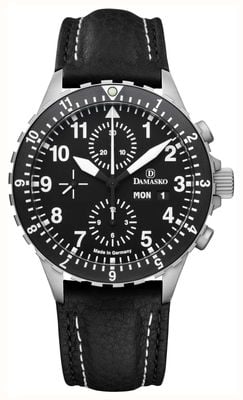 Damasko DC66 Automatic Chronograph - Silicone Escape (42mm) Black Dial / Black Leather Double-Stitch Strap DC66-BW-STITCH-STANDARD-ENGLISH