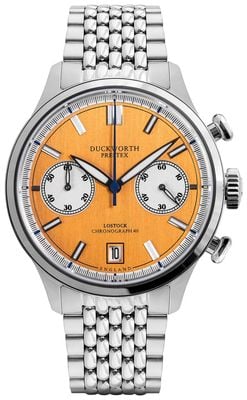Duckworth Prestex Lostock Quartz Chronograph (40mm) Orange Sport Dial / Stainless Steel Bracelet D547-05 ST