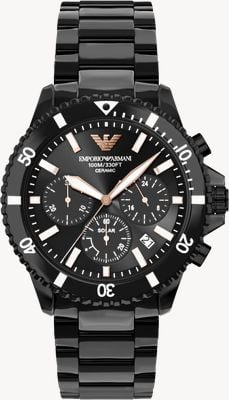 Emporio Armani Solar Chronograph (44mm) Black Dial / Black Ceramic Bracelet AR70022