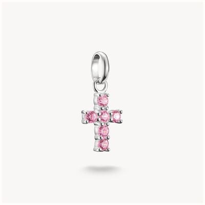 Thomas Sabo Silver Cross Charm Pendant with Pink Stones Connect CC1206-051-9