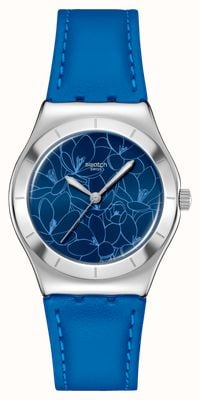 Swatch BLUE PETAL PROMISE (33mm) Blue Floral Patterned Dial / Blue Leather Strap YLS235
