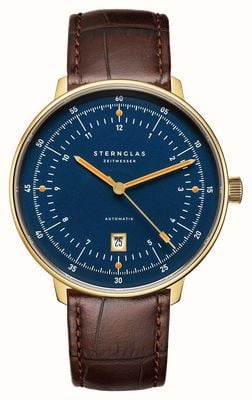 STERNGLAS Hamburg Automatic (42mm) Blue Dial / Heritage Dark Brown Leather Strap S02-HHM07-HE01