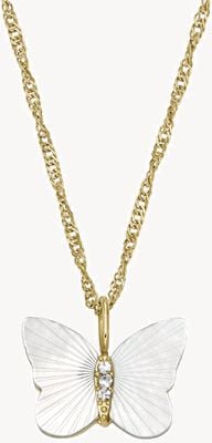 Fossil Sutton Radiant Wings White Mother-of-Pearl Butterfly Chain Necklace JF04424710