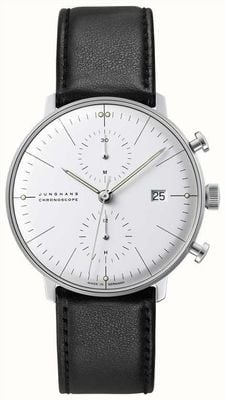 Junghans Max Bill Chronoscope (40mm) White Dial / Black Leather Strap 27/4600.02