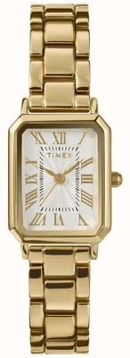Timex Dress Rectangular (21mm) White Dial / Gold PVD Bracelet TW2Y01200