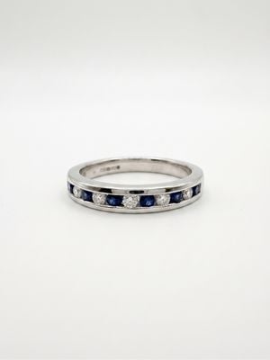 Platinum Diamond And Sapphire Ring Band size m BJR0490