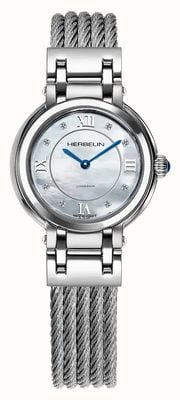 Herbelin Galet Diamond Quartz (28mm) Mother-of-Pearl Dial / Stainless Steel Cable Bracelet 17430BC89