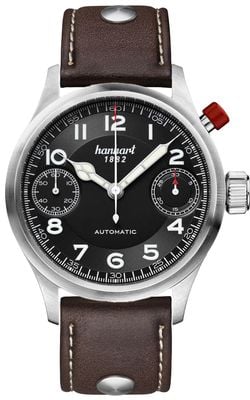 Hanhart PIONEER MonoScope Automatic Chronograph (45mm) Black Dial / Dark Brown Leather Strap - M 732.210-0110