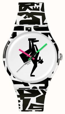 Swatch Break Free FREEZE TIME (41mm) White Dial / Black & White Silicone Strap SO29Z147