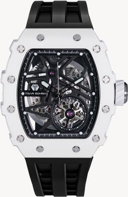 TSAR BOMBA Elemental Series Ceramic Automatic (43.5mm) Black Skeleton Dial / Black FKM Rubber Strap TB8209C-03