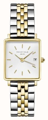 Rosefield Boxy XS (22mm) White Dial / Two-Tone Stainless Steel Bracelet QMWSSG-Q023