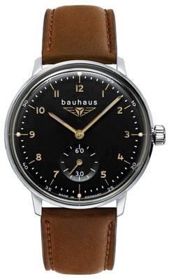 Bauhaus Classic Small-Seconds Quartz (35mm) Black Dial / Brown Leather Strap 2037-2