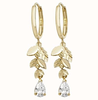 James Moore TH 9k Yellow Gold Cubic Zirconia Drop Earrings ER1110