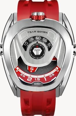 TSAR BOMBA Reactor Series Automatic Interchangeable Set (44mm) Silver & Red Dial / Red FKM Rubber Strap TB8213A-04(1+2)SET