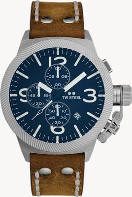 TW Steel Canteen Chronograph (45mm) Blue Dial / Brown Italian Leather Strap CS106
