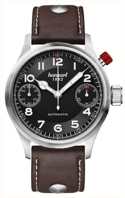 Hanhart PIONEER MonoScope Automatic Chronograph (45mm) Black Dial / Dark Brown Leather Strap - M 732.210-0110