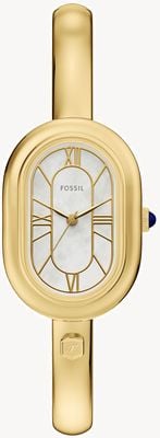 Fossil Sloan Three-Hand (25mm) White Mother-of-Pearl Dial / Gold PVD Stainless Steel Bangle Bracelet ES5444