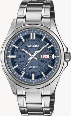 Casio MTP-E740 Series Day-Date Quartz (39.8mm) Transparent Blue Dial / Stainless Steel Bracelet MTP-E740-2A1VER