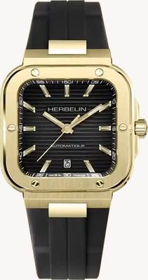 Herbelin Cap Camarat Square Automatic (39mm) Black Dial / Black FKM Rubber Strap 1646P1N14CA