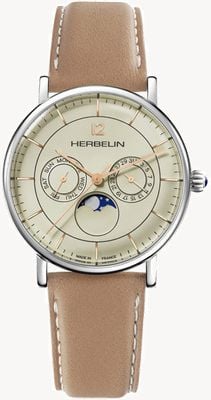 Herbelin Men's Inspiration | Champagne Moonphase Dial | Tan Leather Strap 12747AP17TR