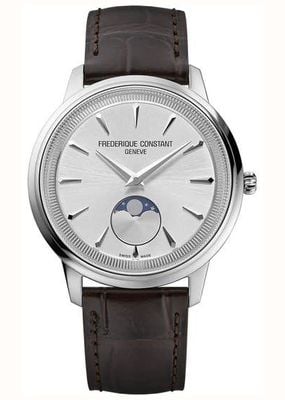 Frederique Constant Classics Moneta Moonphase (37mm) Silver Sunray Dial / Brown Leather Strap FC-206S3S6