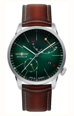 Zeppelin Men's Flatline Automatic (40mm) Green Dial / Brown Leather Strap 8366-4