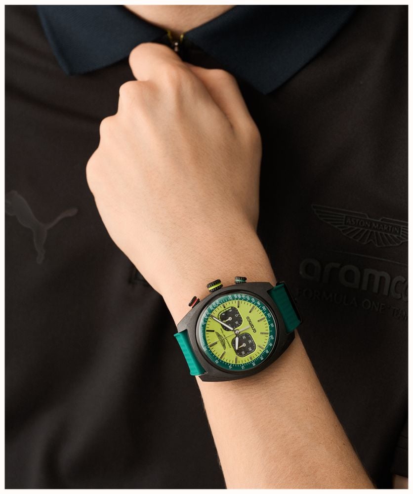 Aston Martin Aramco Formula One™ Team DWF Quartz Chronograph (43mm) Yellow Dial / Podium Green Silicone Strap MTFD2F603 - alternate view 4