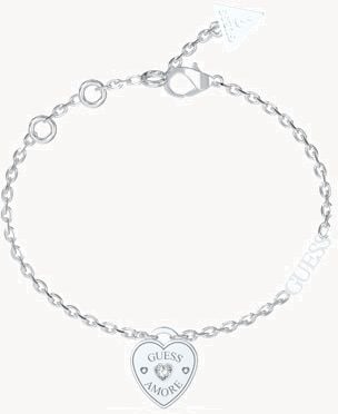 Guess Amore Ladies Silver Heart Charm Bracelet UBB05057RHL