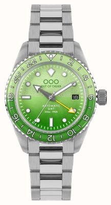 Out Of Order Midori Automatic GMT (40mm) Green Dial / Ultra-Brushed Stainless Steel Bracelet OOO.001-25.MI.BAND.SS